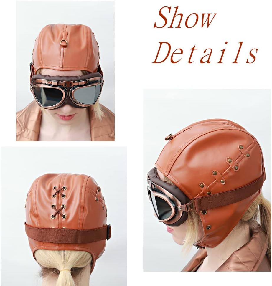PROCOS Steampunk PU Leather Aviator Hat Vintage Cap with Ear Flaps Brown Costume