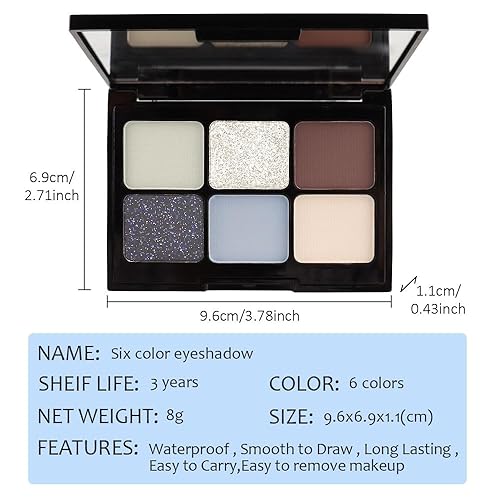 Miniatura 6 de Kaely Black Silver Brwon Smokey - Paleta de sombra de ojos ahumada, 6 colores fríos tonos mate brillante paleta de sombra de ojos, sombra de ojos