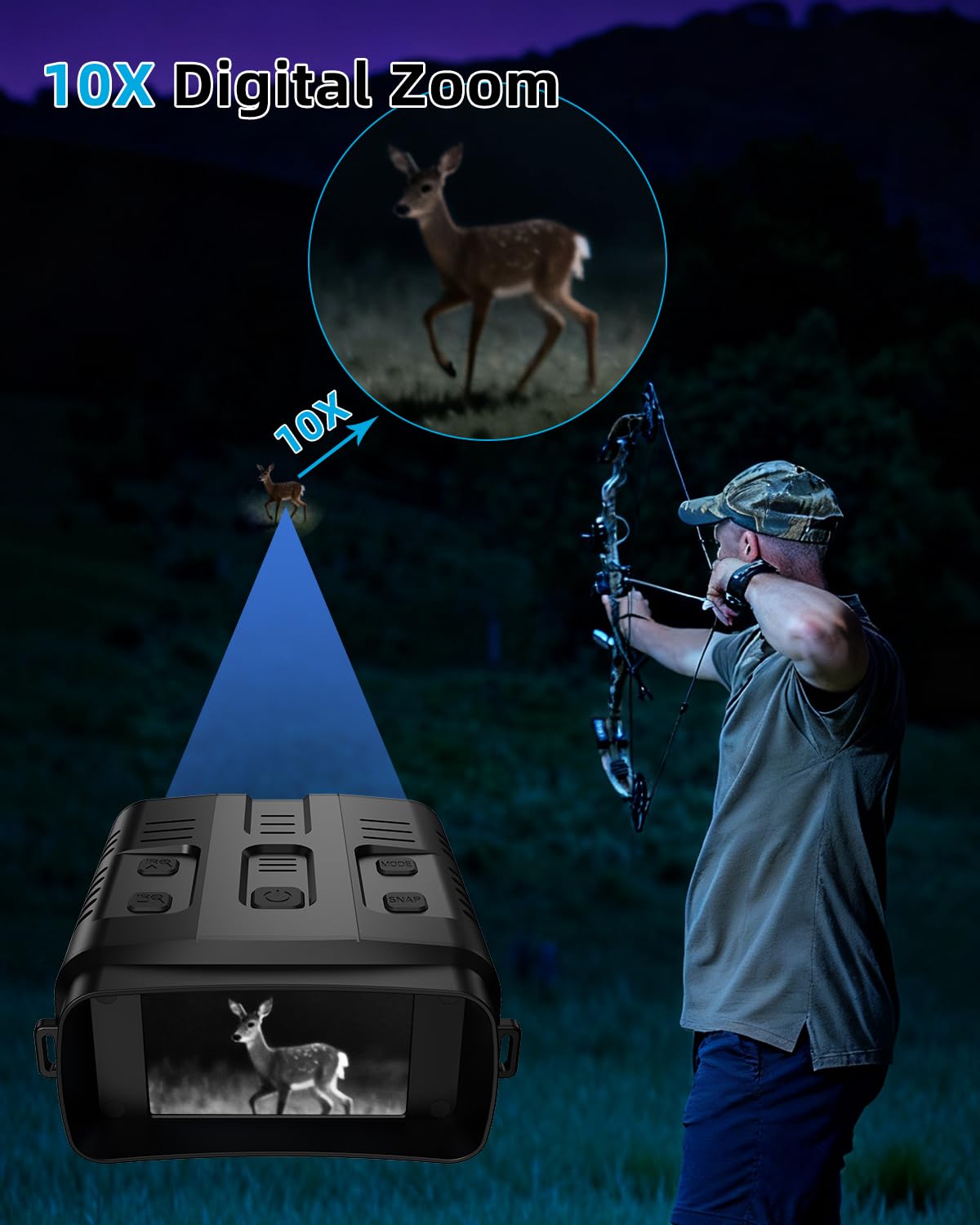 Gafas de visión diurna/nocturna 4K | Binoculares de visión nocturna con zoom 10X, pantalla LCD de 3 pulgadas, batería recargable de 4000 mAh, tarjeta TF de 32 GB, grabación de video y sonido, WiFi