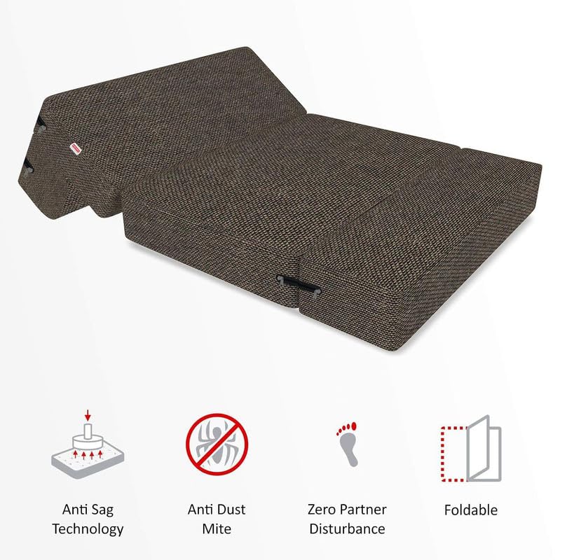 Image of Coirfit 3 Seater Folding Sofa Cum Bed - Jute Fabric Washable Cover with Free Cushions - Brown - 6' x 6' Feet - Perfect for Guests