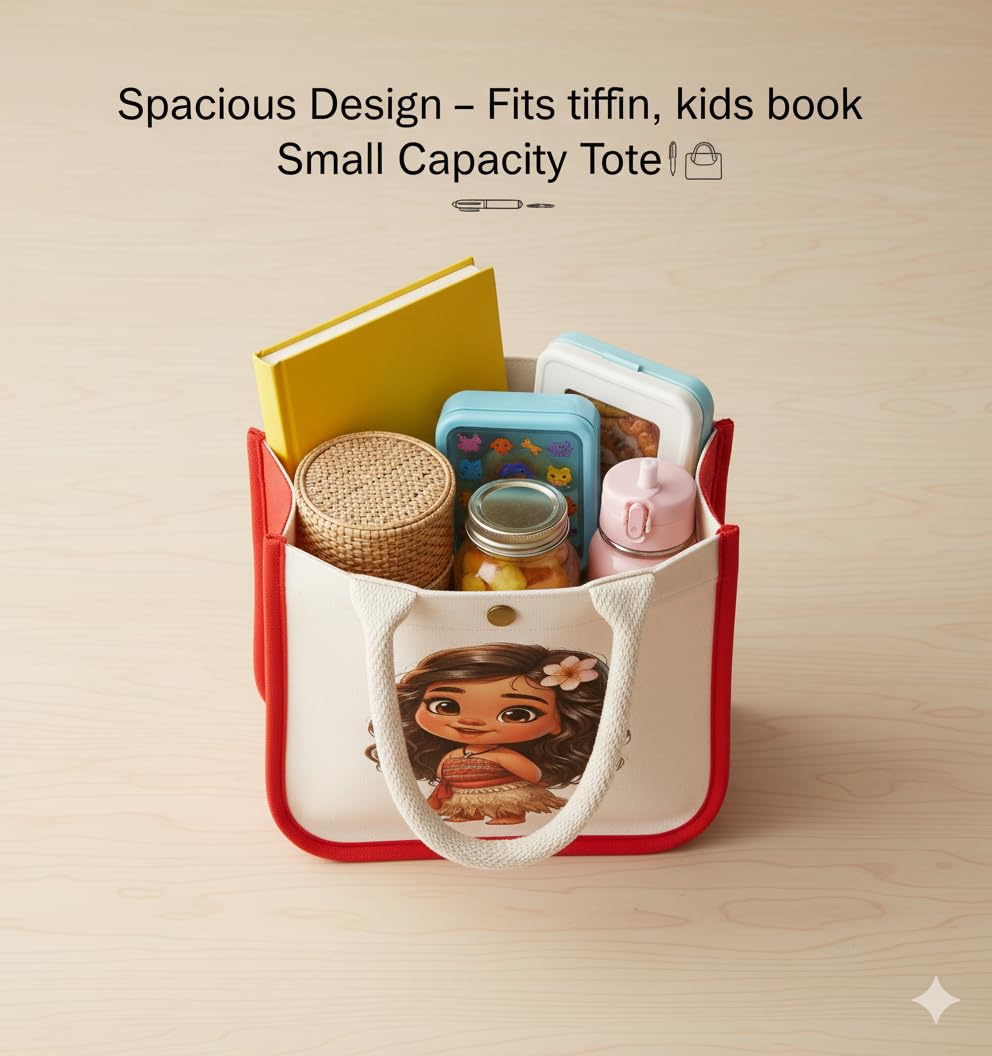 HOBBY INDIA Kids Lunch Bag | Cute & Stylish Mini Tiffin Bag for Boys & Girls | Cute Cotton Cartoon Design I Perfect For Picnic Tuition School, Preschool & Playschool (Moana) 1