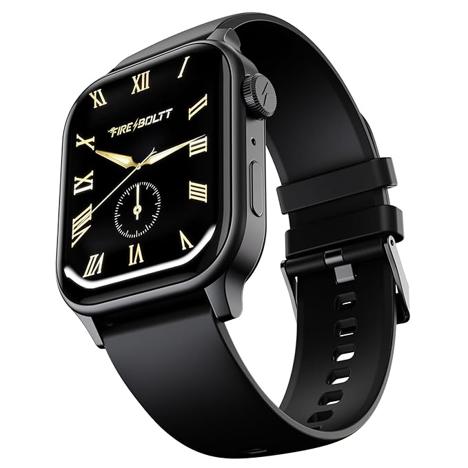 Fire‑Boltt Rise Smart Watch 1.85″ HD Display with Bluetooth Calling, AI Voice Assistant, Rotating Crown,SpO2 & Heart Rate Monitor, 120+ Sports Modes,IP67 Waterproof Smart Watch for Men & Women - Black