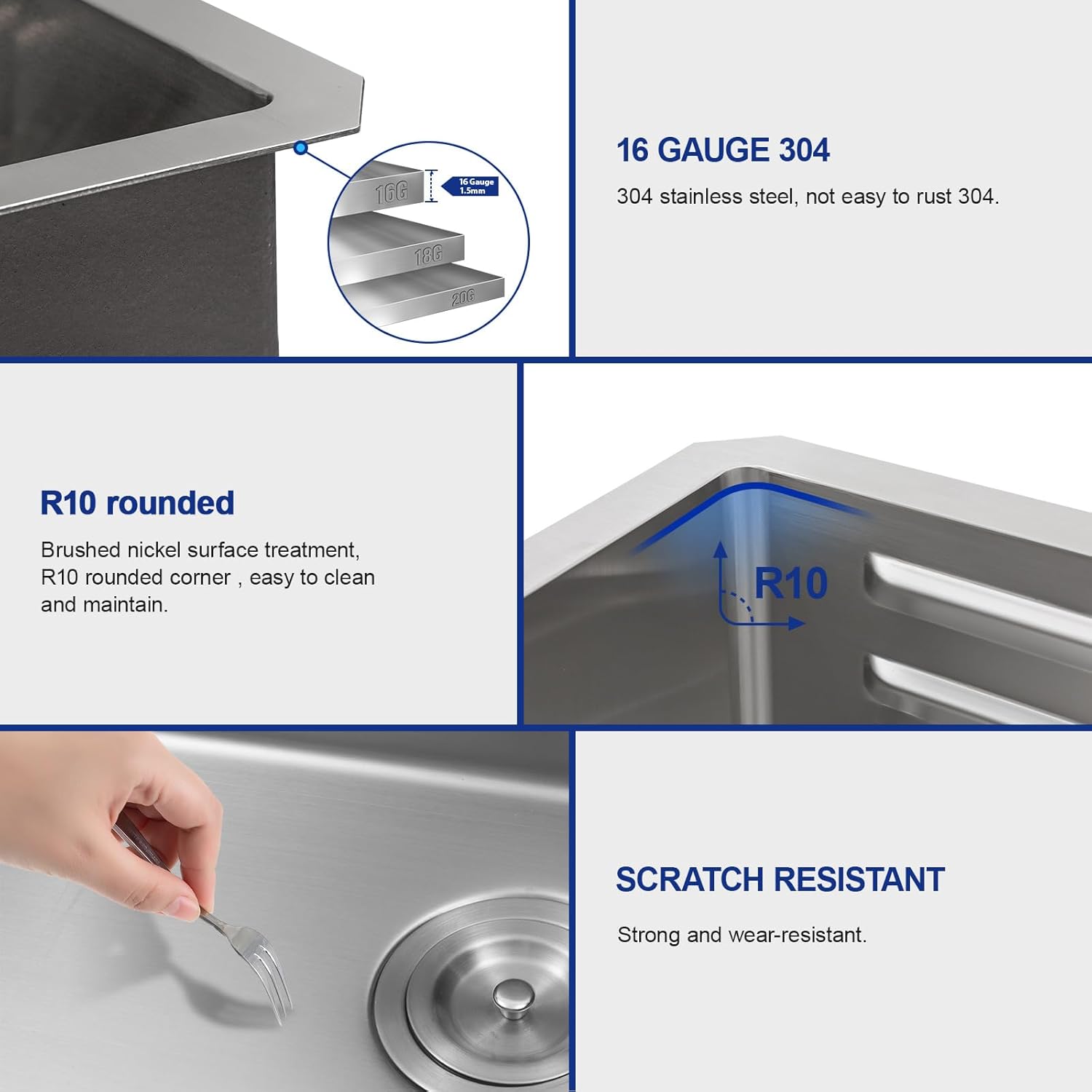 Dcolora 30 Inch Undermount Kitchen Sink Workstaion Under Counter Luxry Sink Kitchen Stainless Steel Under Mount Single Bowl Modern Style With Inner Basin, DC-UW0102