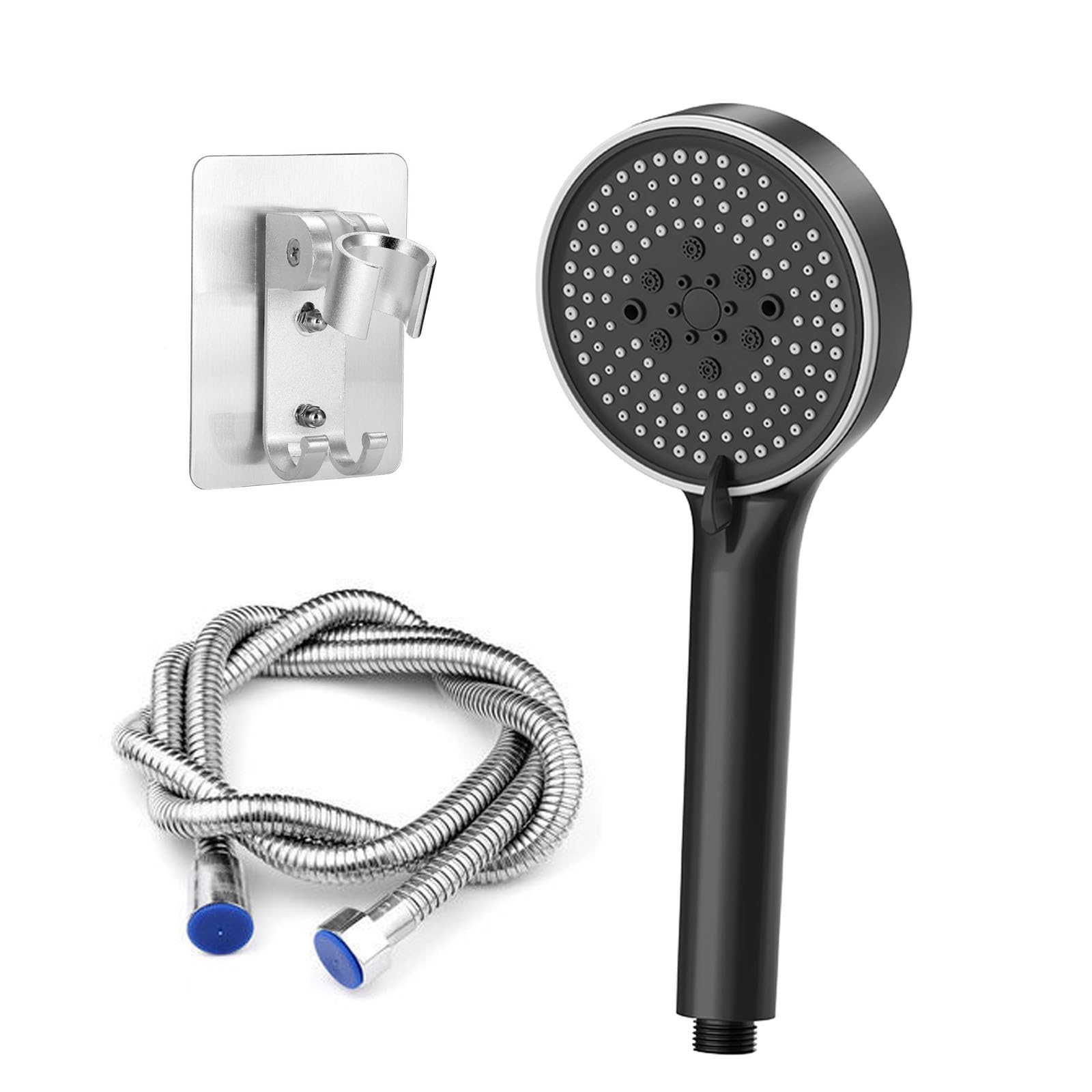 Duschkopf,Duschkopf mit Schlauch 2M,Hochdruck Handbrause 5 Strahlarten,Handbrause Wassersparend Duschbrause,Shower Head für Baden,Runde Duschbrause (120 mm) (Schwarzer Lack)