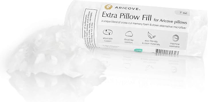 Aricove Extra Pillow Fill, Crosscut Memory Foam with Down Alternative Microfiber Blend, Fill Stuffing for Sleep or Body Pillow, White, 7oz