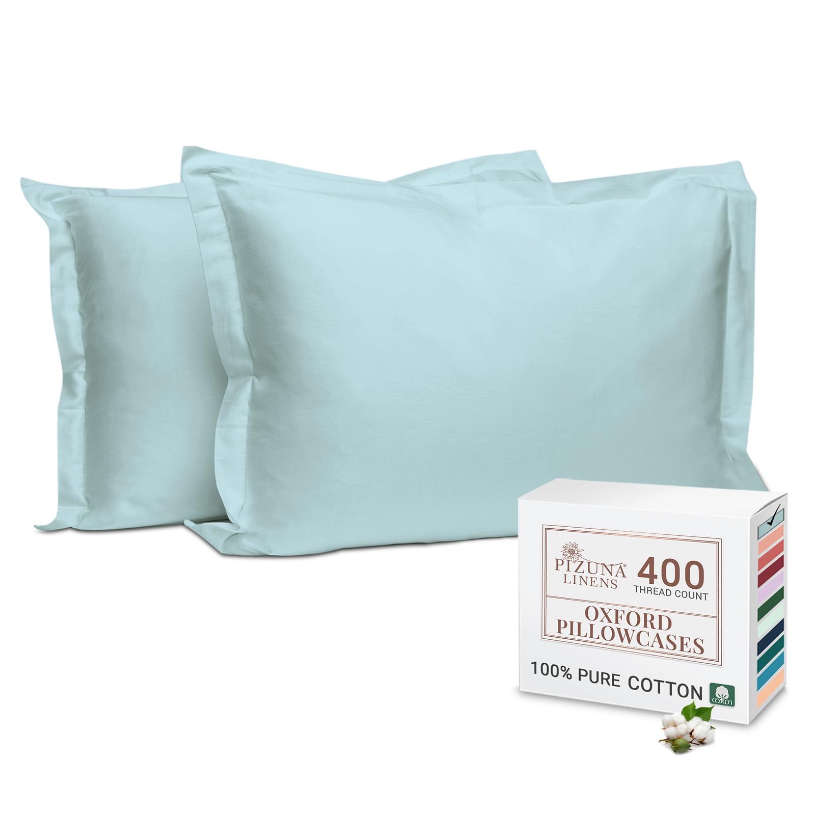 Pizuna 100% Cotton Standard Pillowcases 2 Pack White 50x75cm, 400 Thread Count Long Staple Combed Cotton Soft Pillow Cover, Sateen Weave Oxford Pillow Cases (Cooling Pillowcase 2PC) — view 55