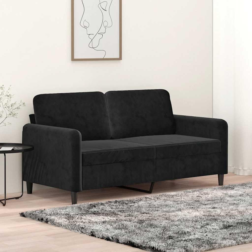 Sofá de 2 plazas negro con acolchado de espuma ergonómico y tacto terciopelo