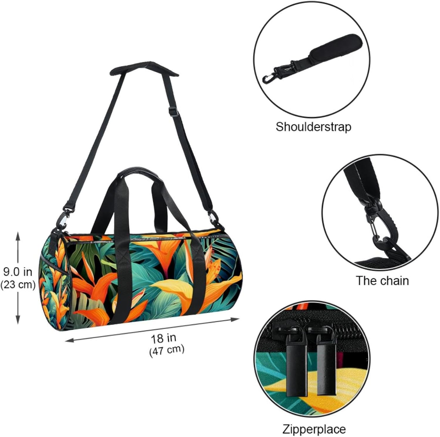 Gym Bag for Women,Small Gym Bag for Men,Floral Plant Tropical Jungle,Overnight Bag