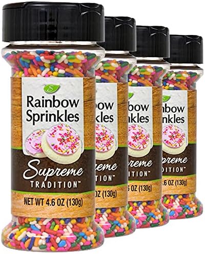 Rainbow Sprinkles Topping in an easy to Sprinkle Can | For Decorating & Baking Cake Cookies Cupcake Sundaes Ice Cream Frosting | Colorful Sweet Natural Flavor | Pack of 4 (Rainbow)