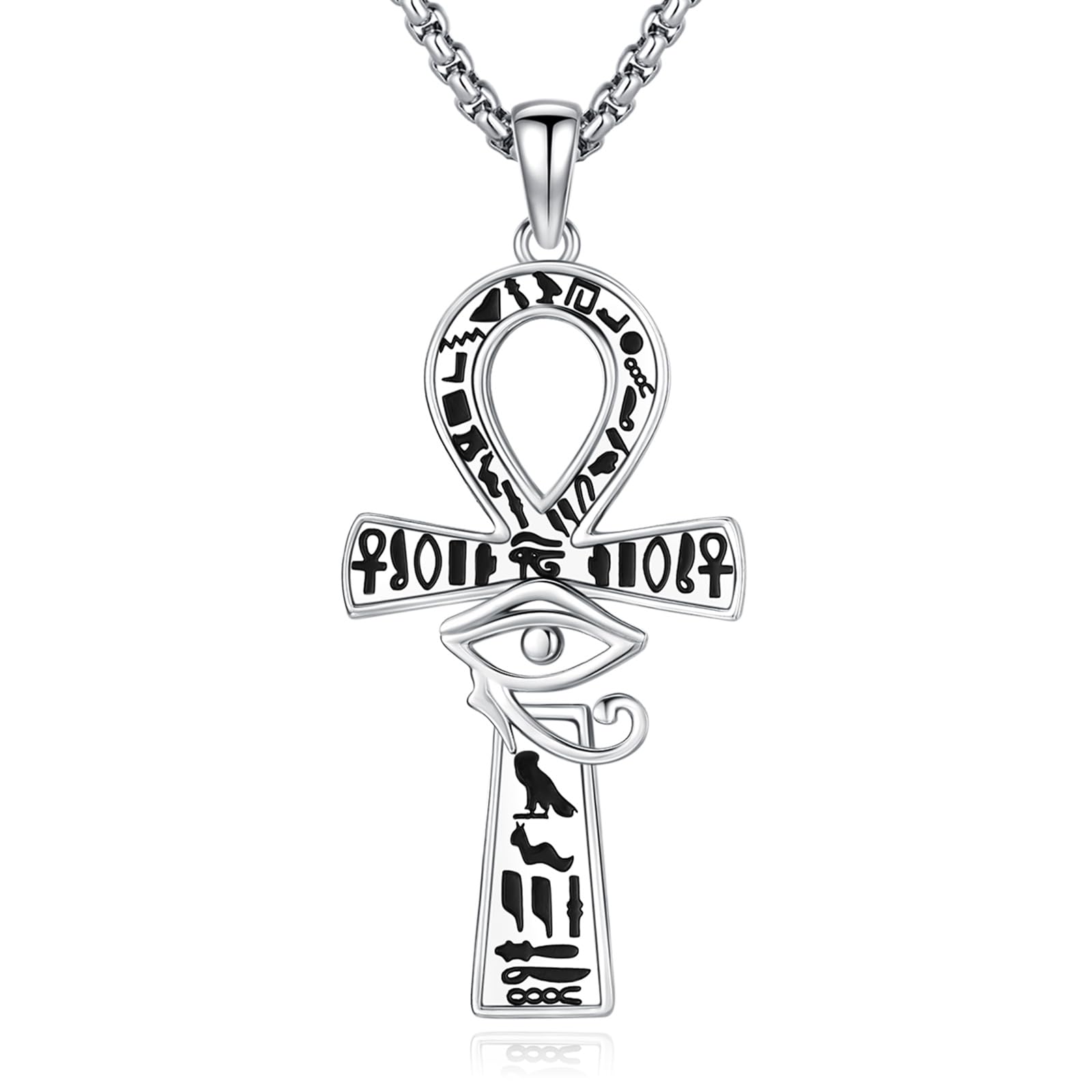 Eusense Ciondolo Croce Ankh in Argento 925, Collana Occhio di Horus Crocifisso Egiziano Ankh Collana Croce per Donna Uomo Adolescente Ragazzi