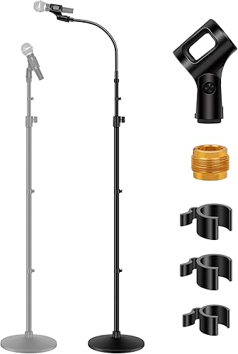 InnoGear Soporte para micrófono, soporte de micrófono desmontable con cuello de cisne, altura ajustable de 32 a 70 pulgadas con base redonda