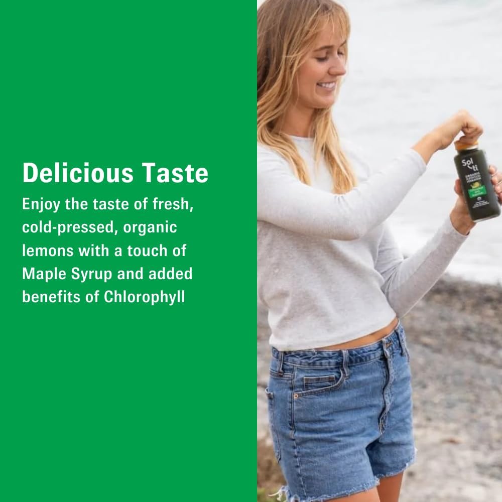 Organic SuperAde Hydration Drink, Digestive and Skin Health, SuperFood Lemonade by Sol-ti, Cold-Pressed Chlorophyll, Aloe and Lemon Juice Blend, 16 Pack (14.9 Fl oz)