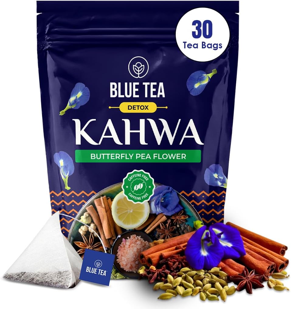 Detox Kahwa Butterfly Pea - 30 Tea Bags - Plant Based || DETOX BLEND || Caffeine Free - Improves Immunity - No-Additives - All Natural - Non-GMO - Non-Bitter | Ziplock Packaging