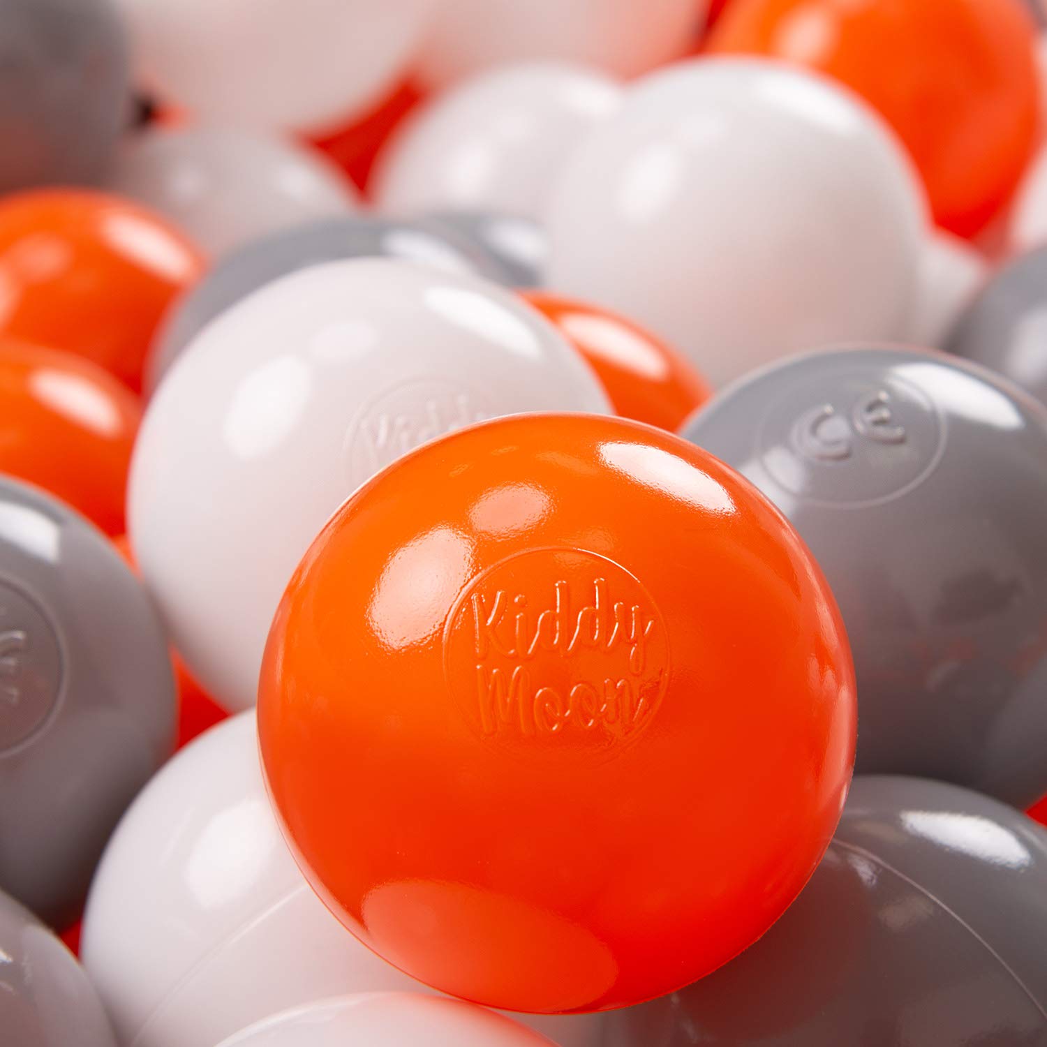 KiddyMoon Soft Plastic Play Balls 50 Balls/7Cm-2.75In Multi-Colour Made In EU, Orange/Grey/White โ image 1