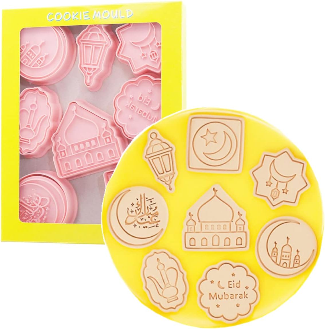 8 Pieces Eid Mubarak Cookie Cutters for Baking Cookie Cutter Stamp Cookie Mould