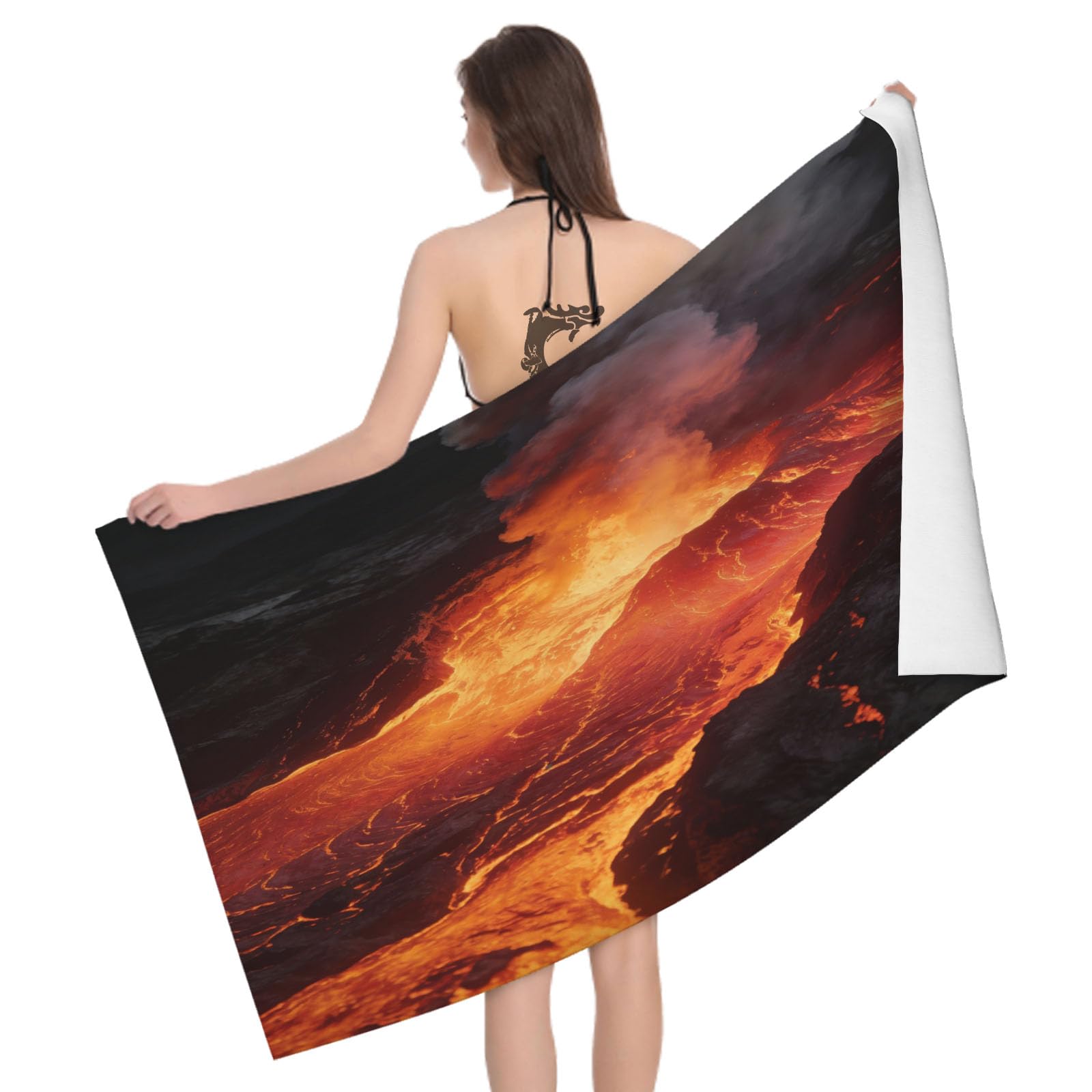 Leichong 3D Volcano Eruption Beach Towel Microfiber Soft Quick Dry for Adults, Hot Lava Bath Towel Lightweight Soft Absorbent for Travel Swimming Pool Sports, 75 x 150 cm