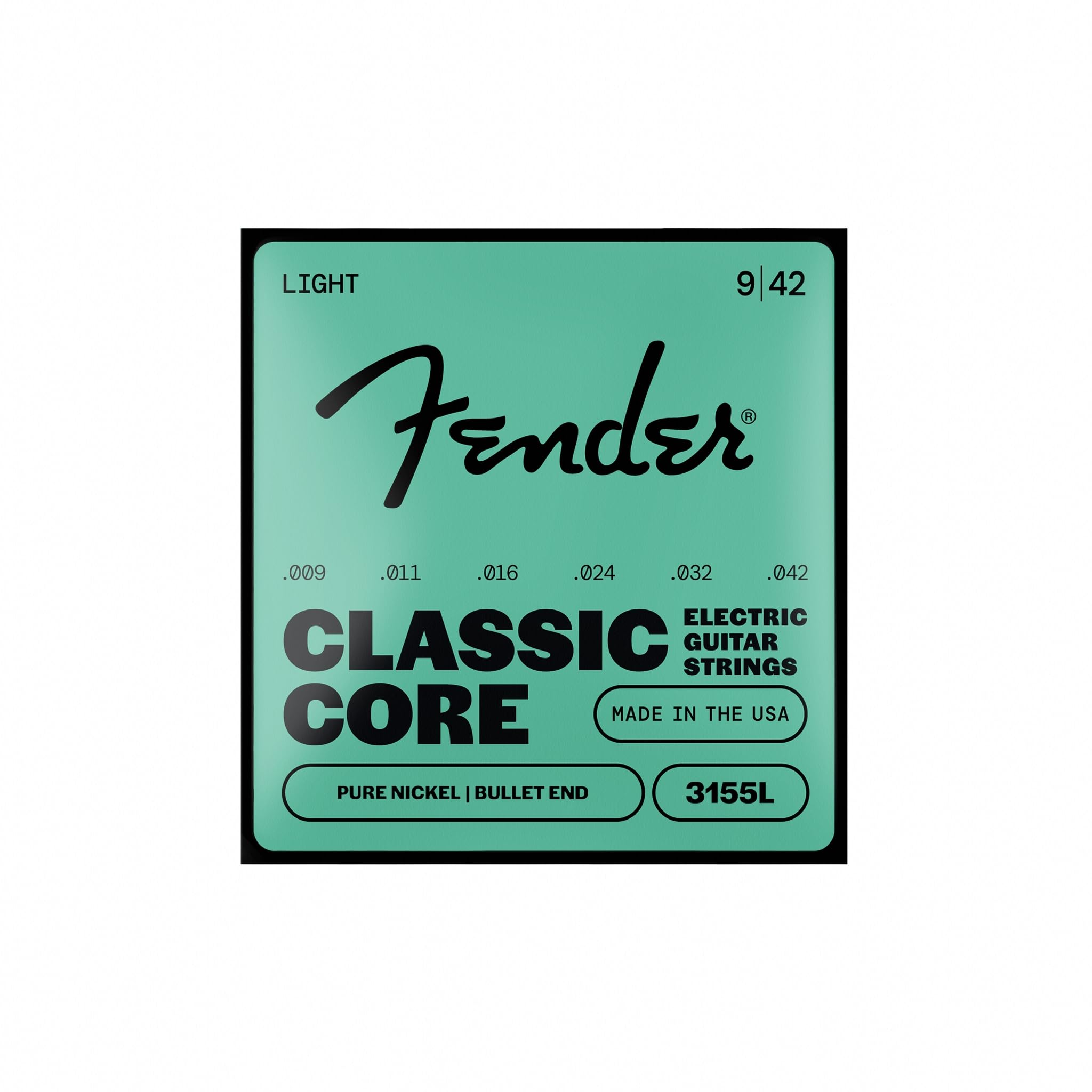 Fender Classic Core Electric Guitar Strings, 3155L, Vintage Nickel, Bullet Ends (.009-.042)