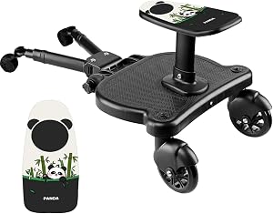 Universal Stroller Board with Detachable Seat, 2 in1 Sit and Stand Stroller Glider Board with Panda Pattern, Stroller Attachment for Toddler to Ride Suitable for Most Strollers, Max Load 55lbs