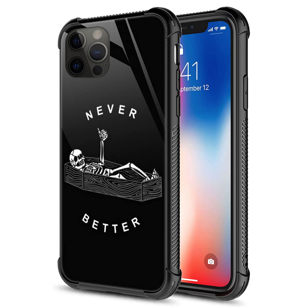 Case Compatible with iPhone 13 Pro Max Case,Never Better Skeleton Case,Tempered Glass Back+Soft Silicone TPU Shock Protective Case for iPhone 13 Pro Max Case.