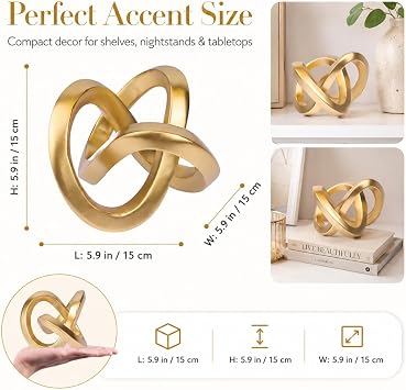 Gold Knot Decor for Coffee Table Book,Chain Link Decor for Bookshelf Entry Table TV Stand,Knot Sculpture for Home Living Room,Accent Decoracions para sala,adornos para sala Modernos