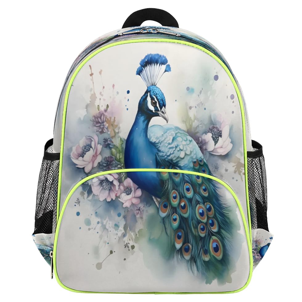 Sac à dos pour enfants TropicalLife motif paon aquarelle pour école et voyage fille garçon