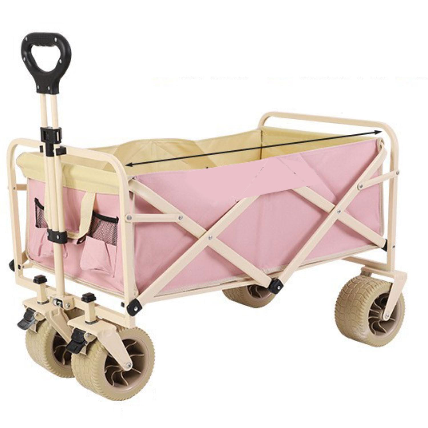 Carrello Pieghevole con Freni Maniglia Telescopica Carrello con con Ruote Rimovibili Carrello Carrello da Giardino Carrello Portaoggetti Carrello da Spiaggia per Tutti i Terreni