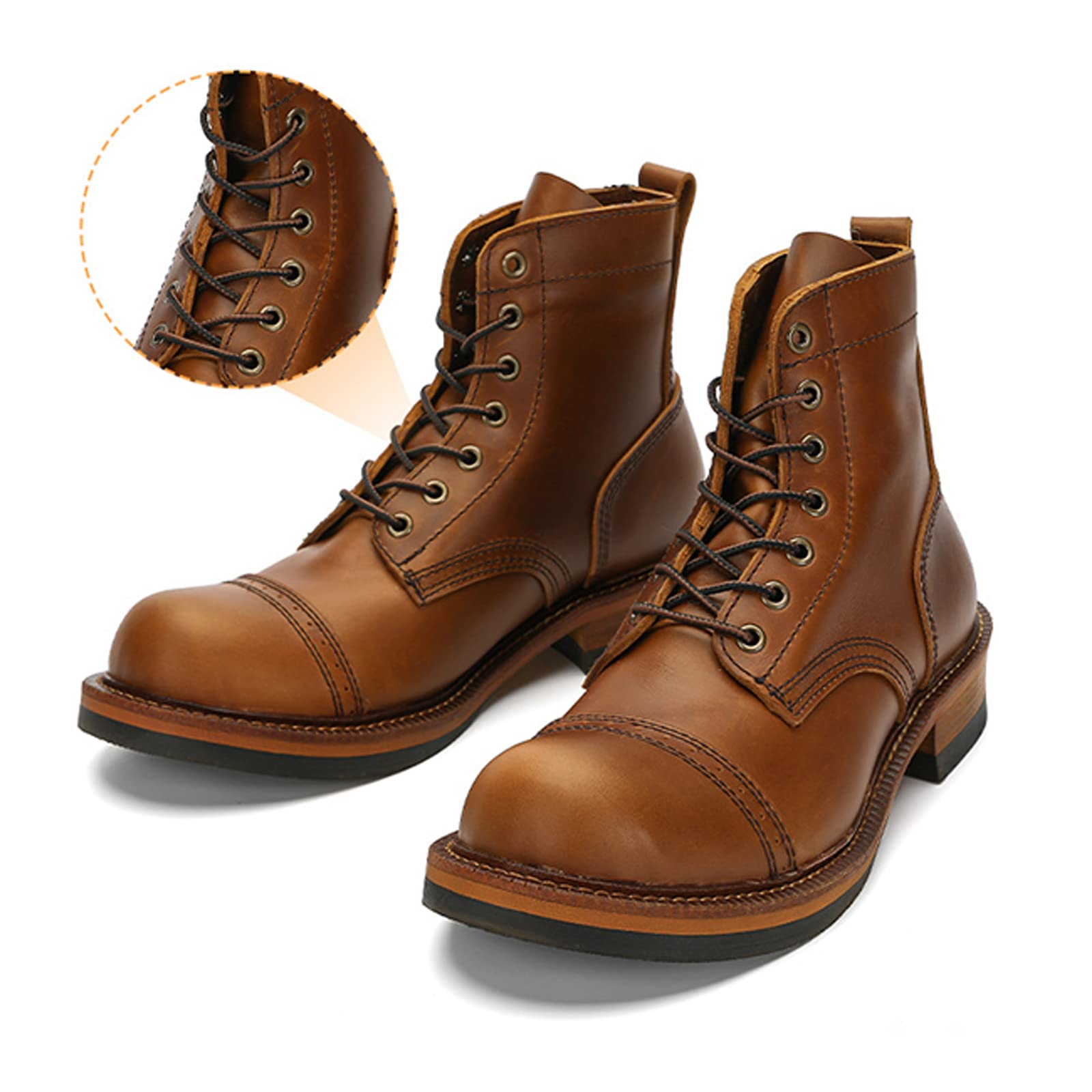 Amazon.co.jp: 丸いつま先手作りレトロメンズブーツ牛革靴