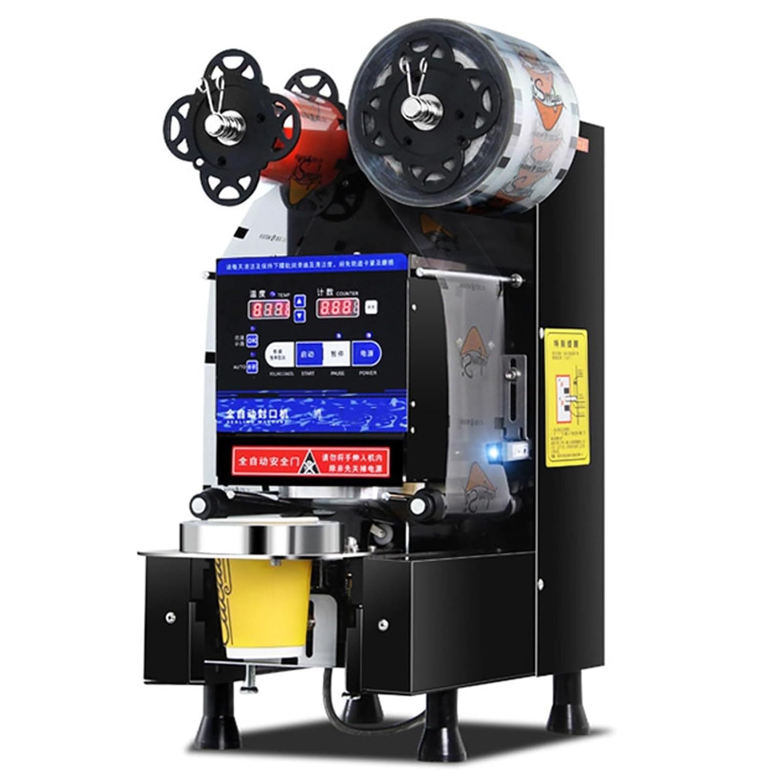 Máquina selladora de vasos automática ideal para agilizar el servicio de bebidas en cafeterías