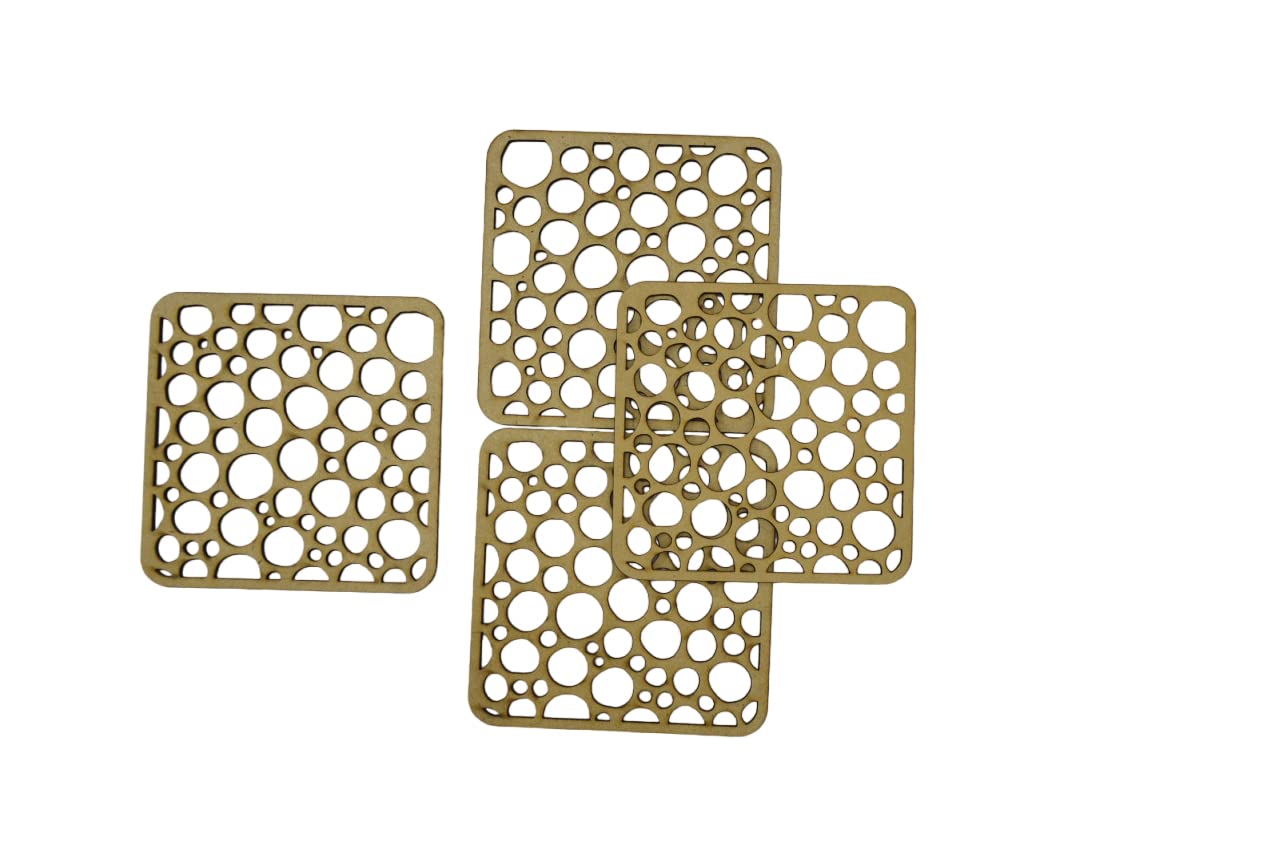 Ecomology Set of 4 (4 Inch) DIY MDF Coasters | Resin Art Work & Decoration | Wooden Decorative Coaster Bubble Theme Board Cutouts | Tea & Coffee | MDF Wooden Coasters Line Designer Shaped