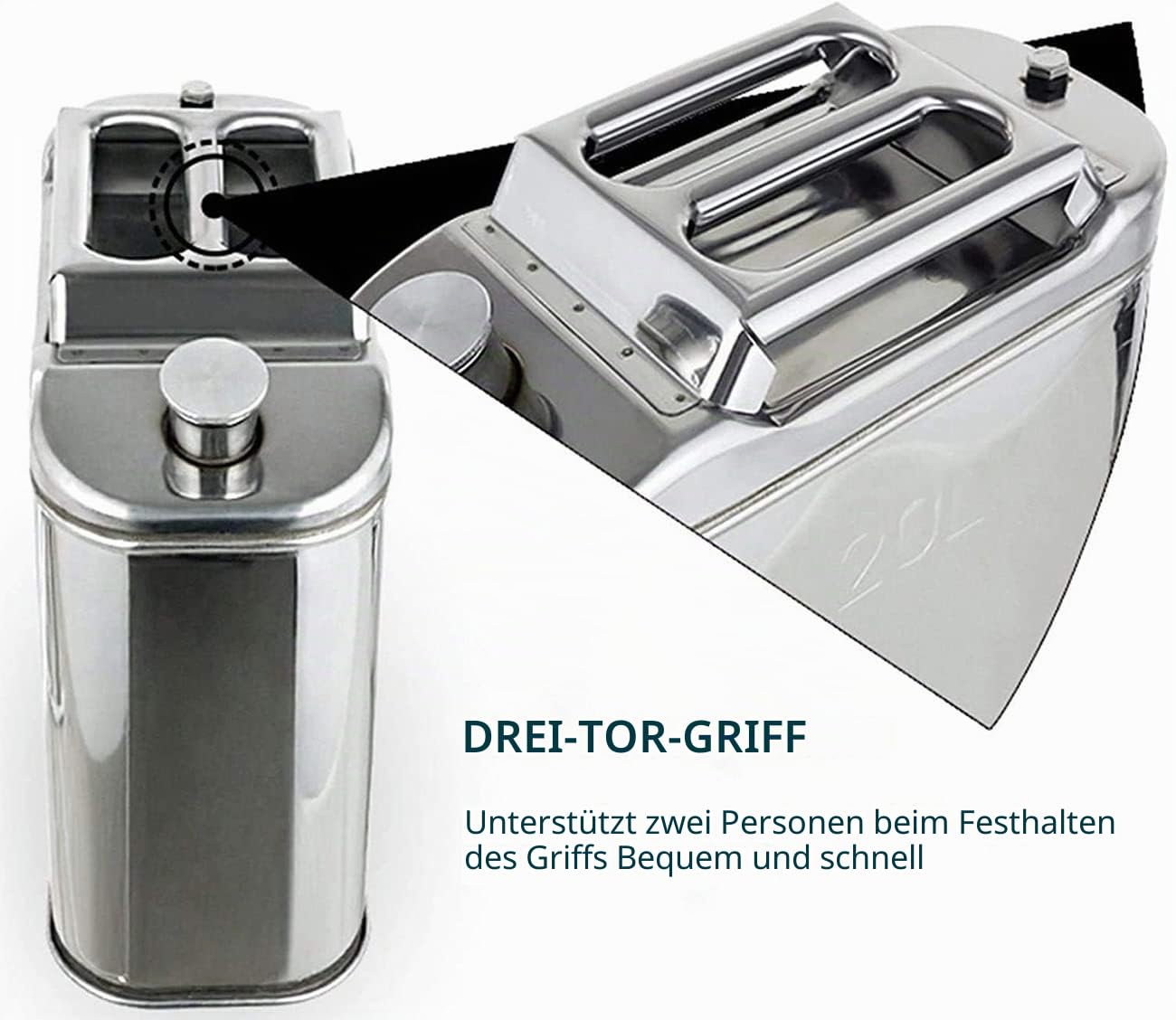5L/10L/15L/20L Kraftstoff Benzin Benzin Diesel Gas Dosen Tank Container Backup, 201 Edelstahl Kanister für Motorrad Autos Rasenmäher Farn Camping, 5L