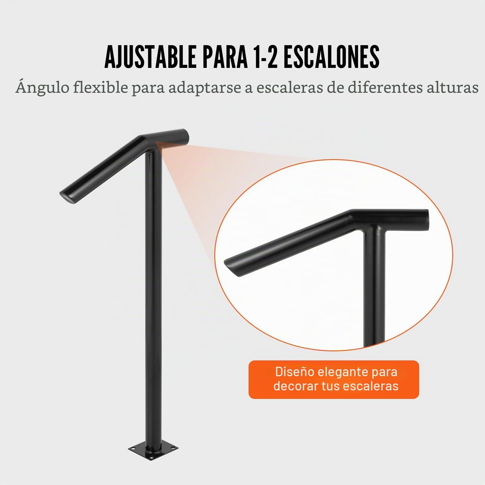 Happybuy Pasamanos Escalera 45.7 cm Barandilla Escalera 45.7 cm Pasamanos para Escaleras Pasamanos de Pared Montaje en Pared Hierro Forjado Color Negro 2 Pasos