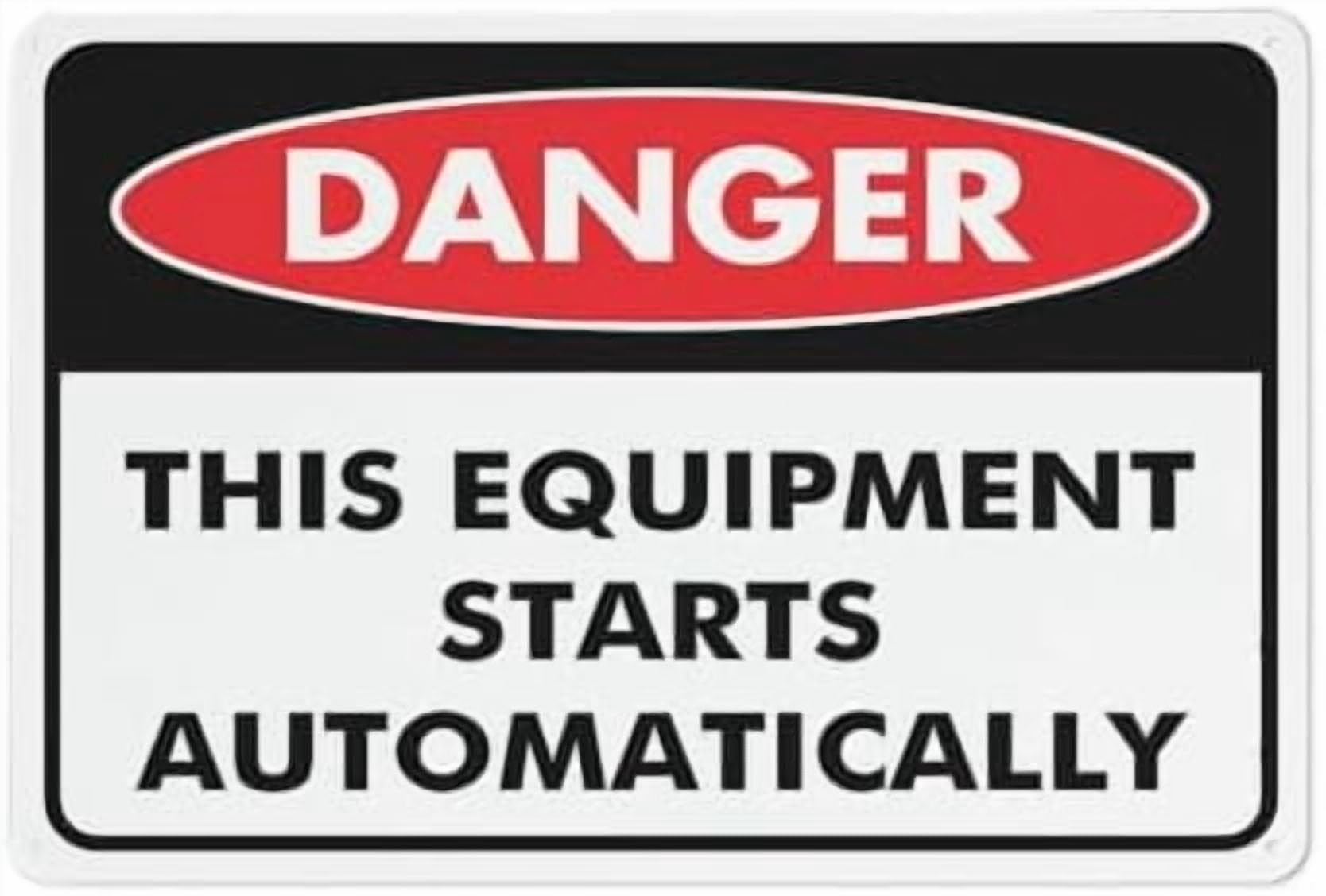 (2-Pack) Metal Tin Sign Danger This Equipment Starts Automatically Sign Warning Sign Home Kitchen Farm Garden Garage Wall Decor 12X8 Inch