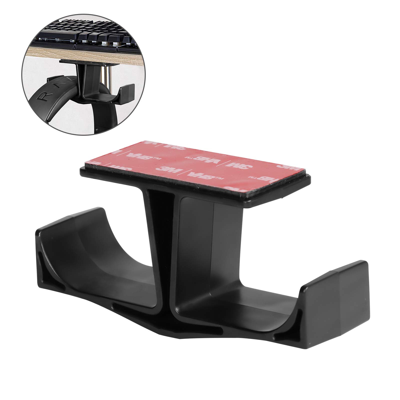VOMENC BigT Under Desk Headphone Stand Hanger Holder Mount for Headphones, Gaming Headsets, Mobiles Accessories, Stick On ，No Screws Bracket (Black 1Pack)