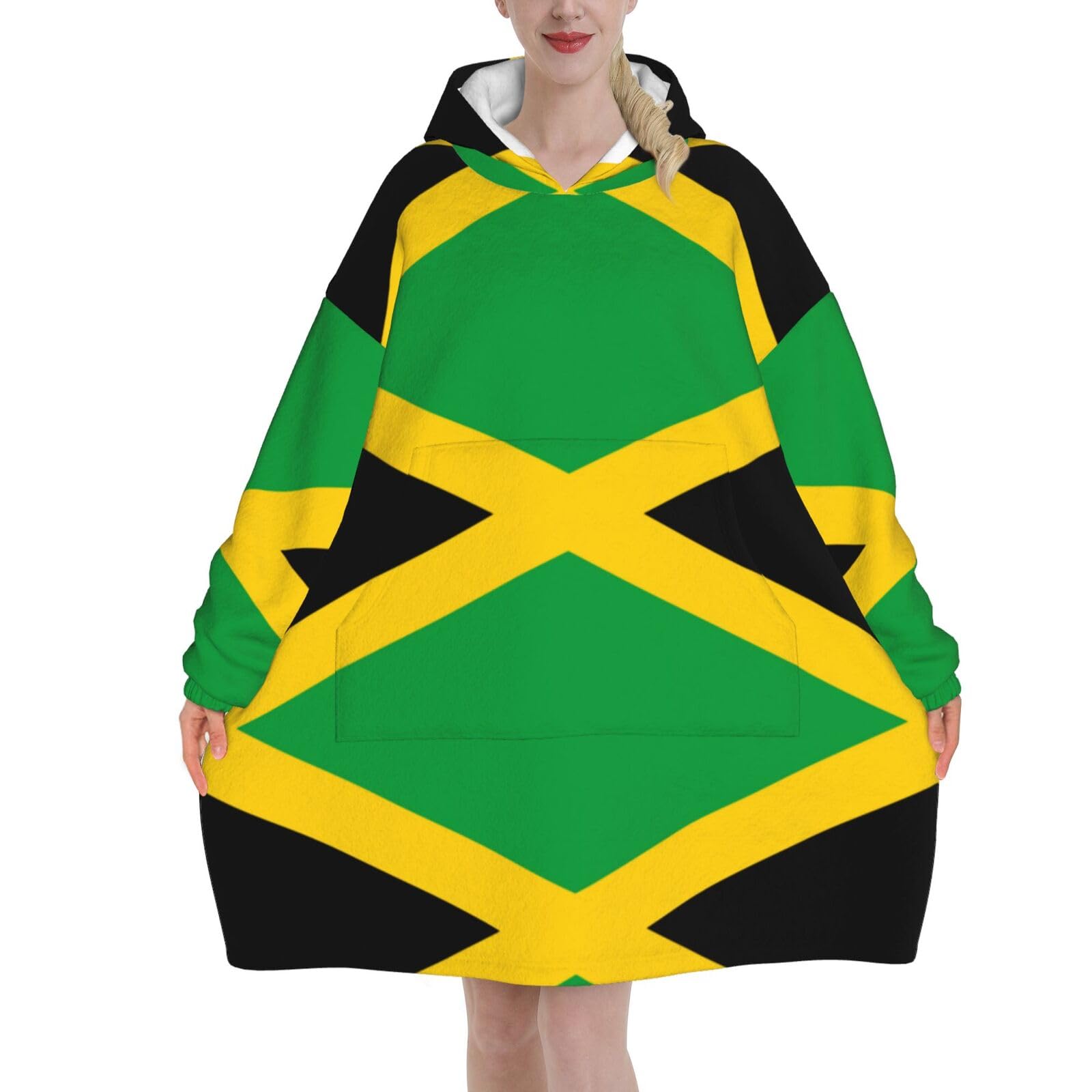 Jmorco Jamaica Flag Blanket Hoodie Oversized Wearable Hooded Blanket Warm Throw Blanket Sweatshirt For Women Men Teens 280g Flannel