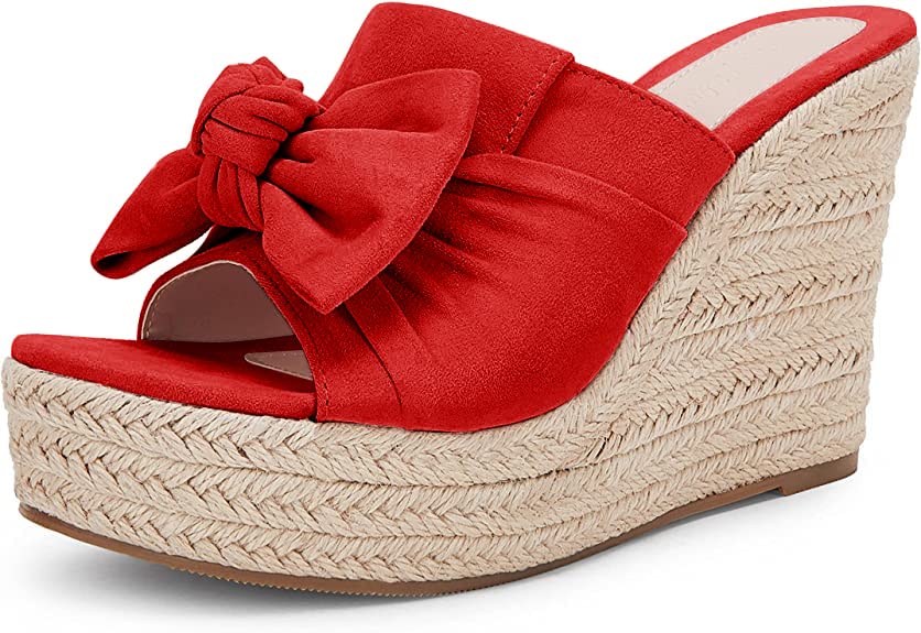 Image of PiePieBuy Womens Platform Espadrilles Slip On Wedge Sandals Bow Tie Open Toe Slides Shoes