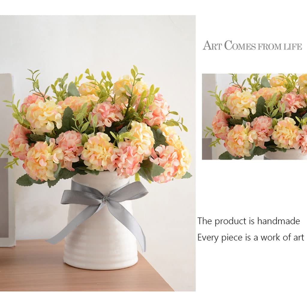 Künstliche Blume Tulpe Kunstblumen Set Blumenarrangement mit Keramik Spiralmuster Vase Kleine Faux Trockenblume für Wohnzimmer Dekor Zuhause und Büro Artificia