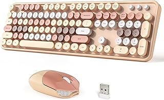 Dilter Wireless Keyboard and Mouse Combo, 104 Keys Full-Sized 2.4 GHz Round Keycap Colorful Keyboards, USB Receiver Plug and Play, for Windows, PC, Laptop, Desktop (Milk Tea)