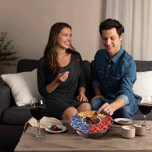 Miniatura 6 de Juego de ollas eléctricas para fondue de chocolate, fondue de chocolate y queso, control de temperatura, bandejas de servir desmontables, tenedores