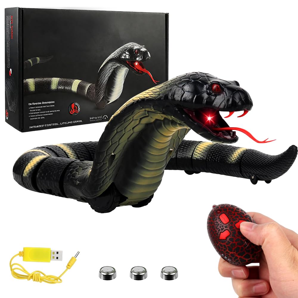 Serpiente teledirigida, RC teledirigido cobra serpiente, serpiente de juguete eléctrico, con mando a distancia, ojos LED brillantes, lengua retráctil