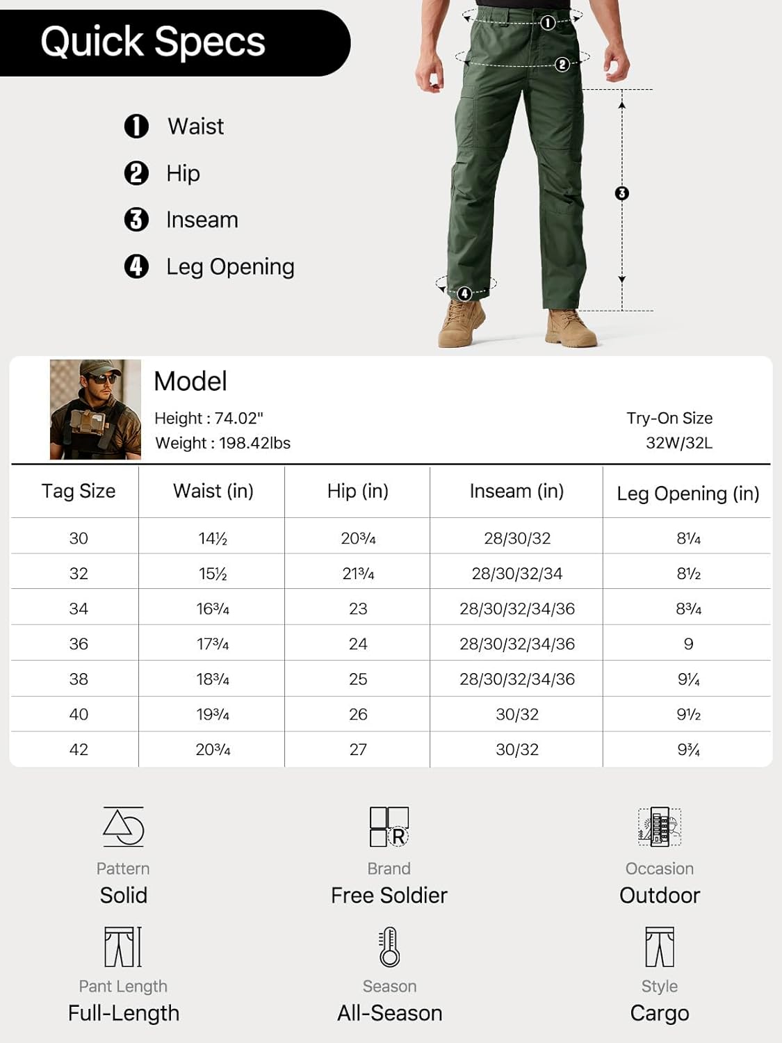 FREE SOLDIER Men's Cargo Pants Water Resistant Ripstop Tactical Pants for Men Work Pants Lightweight Outdoor Hiking Pants Men - Image 8