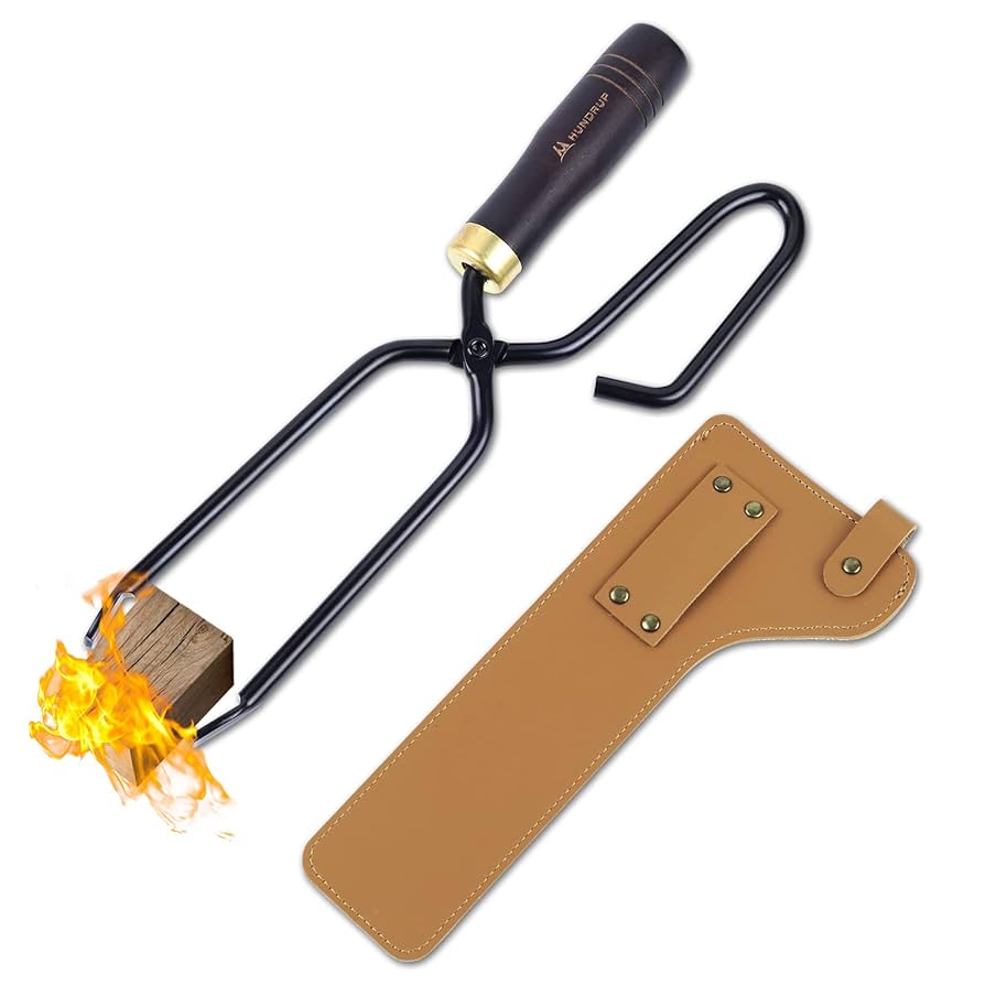 火バサミ 薪ばさみ ファイヤープレーストング 皮革カバー付き 木製ハンドル Amazon.co.jp: ファイヤープレーストング 火吹き棒 2点セット 薪