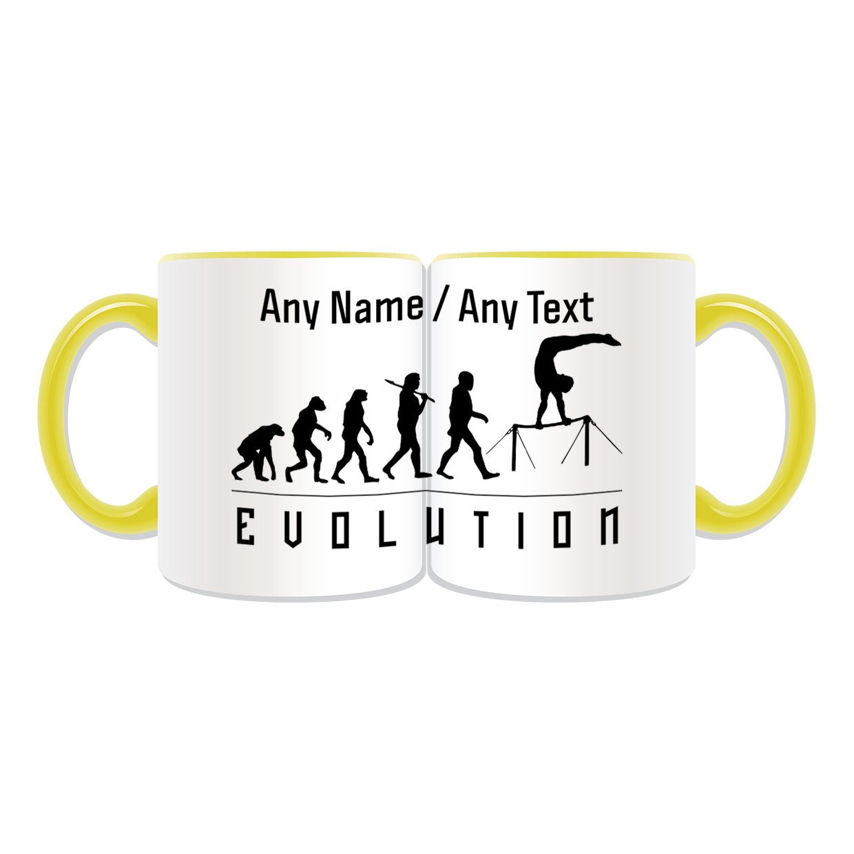 Unigift Yellow Personalised Gift - Bars Mug (Evolution Wrapped Design Color) Any Name Message On Unique - Team Player Outline Olympic Game Sport Asymmetric Gymnast Gymnastics Artistic Uneven High