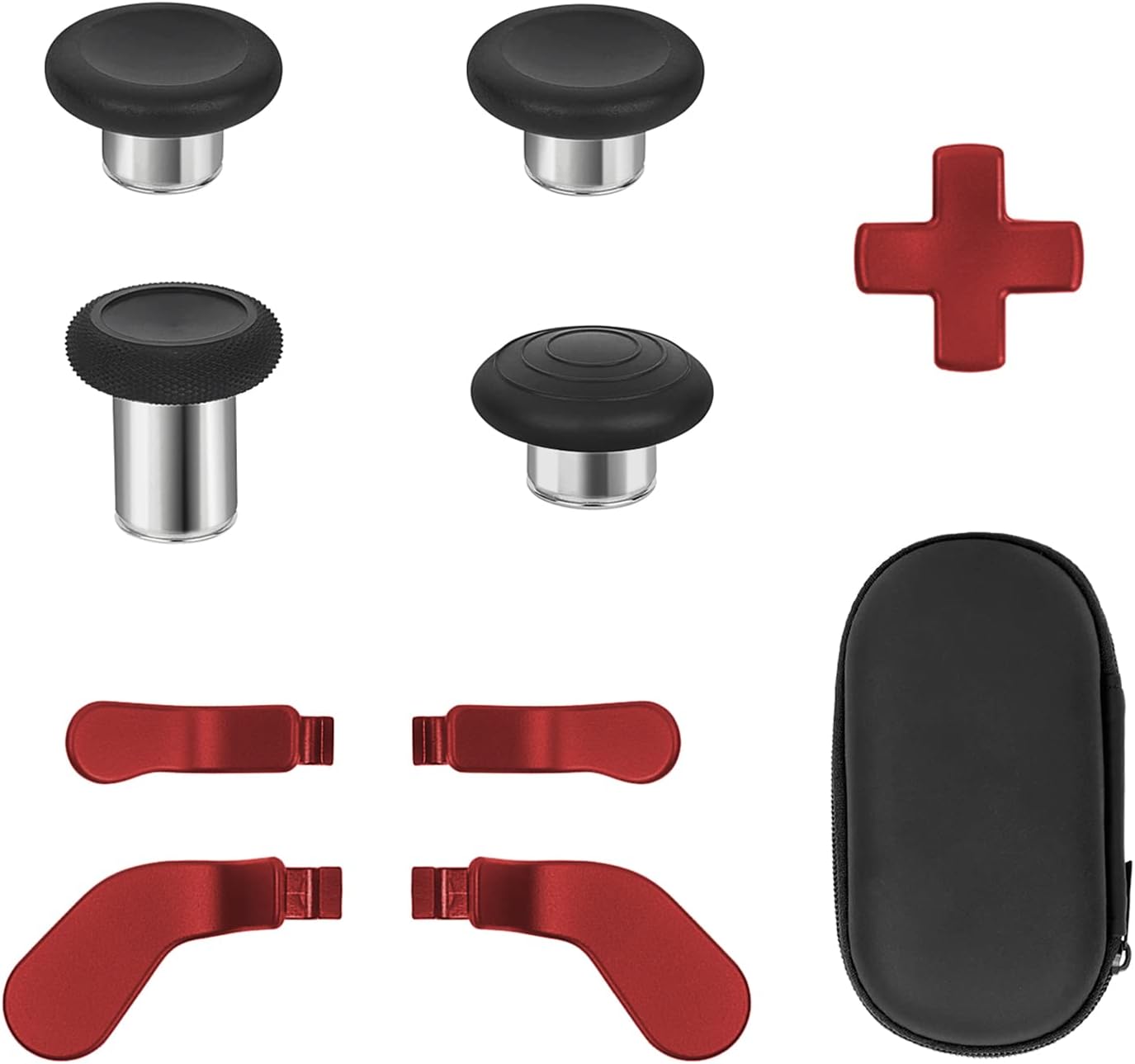 Metal Thumbsticks for Xbox Elite Series 2 Core Controller Accessories, Replacement Magnetic Buttons kit Includes 4 Swap Magnetic Joysticks, 4 Trigger Paddles, 1 Standard D-Pads (Red)