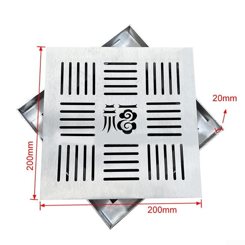 Zoegneer Escape de suelo con marco de acero inoxidable, cubierta de desagüe de alcantarillado cuadrado para patio (200 x 200 x 20 x 2 mm)