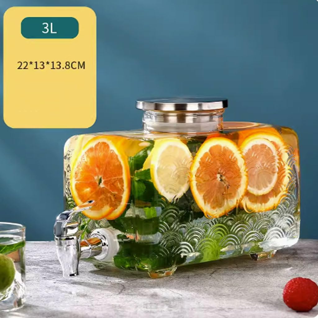 Dispenser per bevande in vetro con beccuccio, barattolo per acqua fredda per bevande self-service, ideale per tè al sole, tè freddo e bevande infuse alla frutta, perfetto per feste
