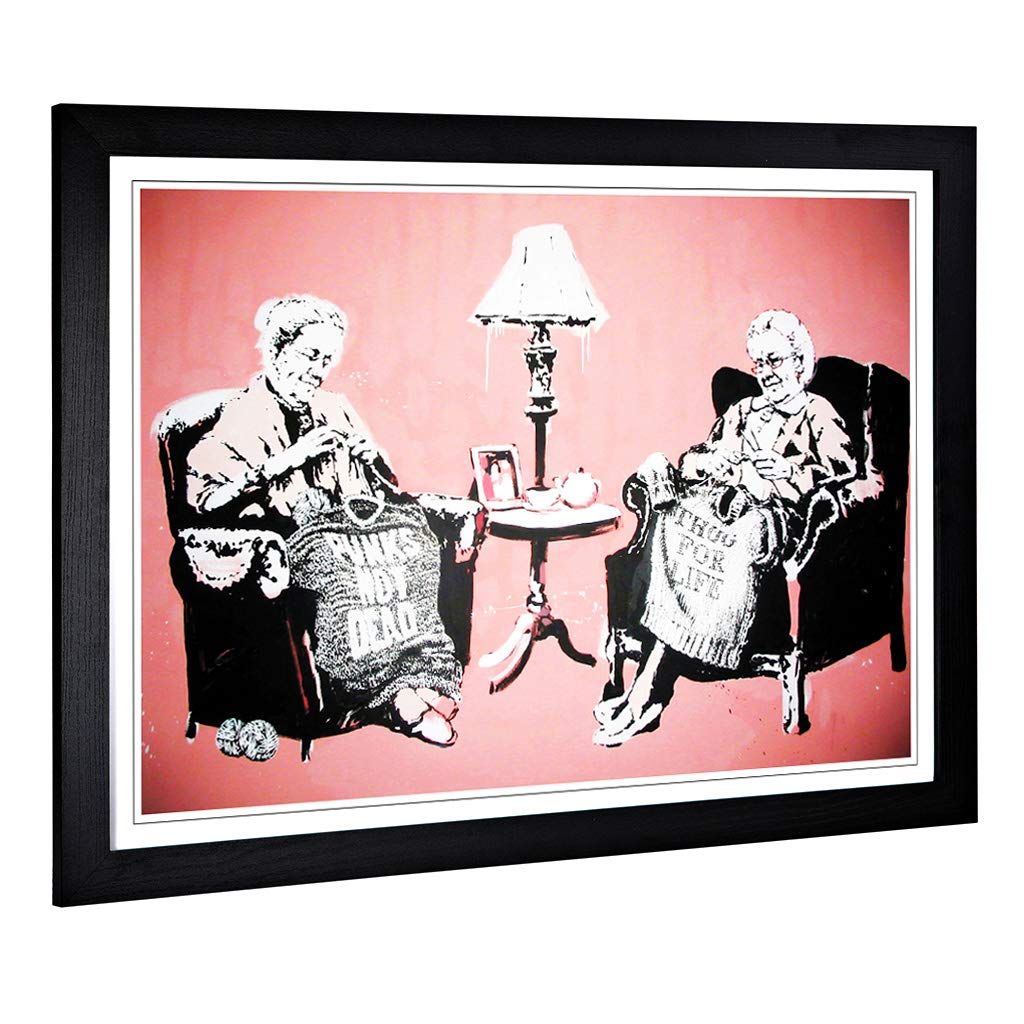 Big Box Art Framed Print of Banksy Postmortem Punks Not Dead Graffiti (1) Design | Wall Art Picture| Home Decor for Kitchen, Living Room, Bedroom, Hallway, Black, A2 / 24.5x18 Inch / 62x45cm