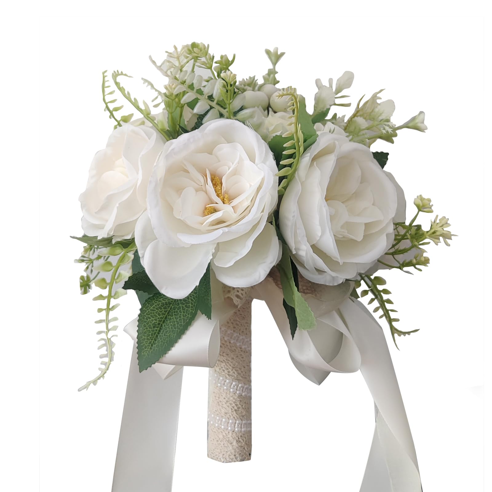 LEIFENYLEIFENY Wedding Bouquets for Bride, Ivory White Bouquets for Bride, Artificial Flower Bouquet for Wedding
