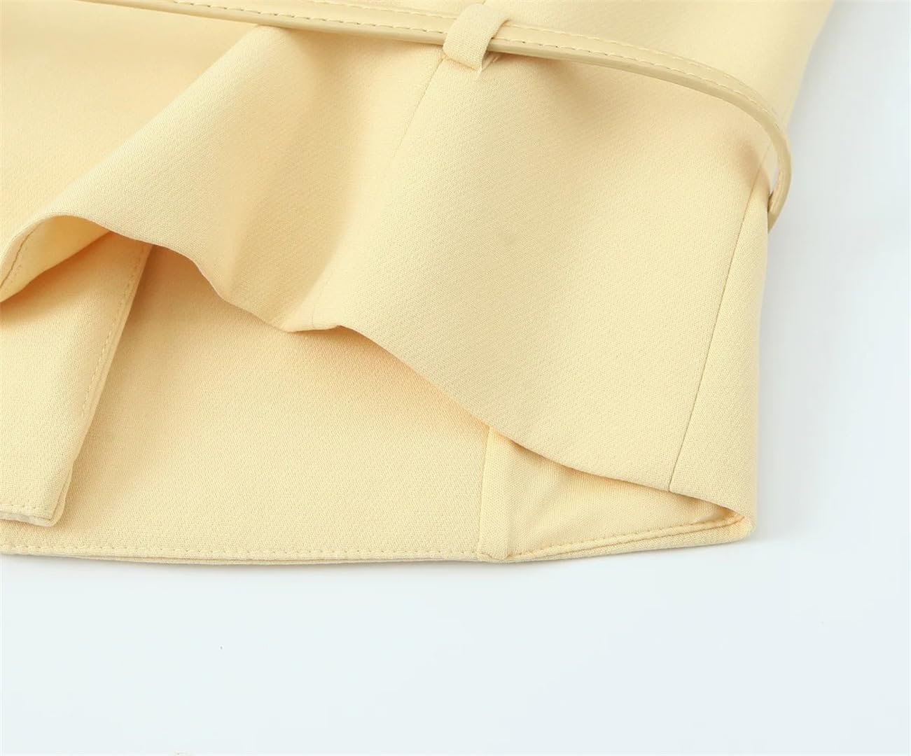 Women's Summer Set Yellow V Neck Sleeveless Belted Top With Waist Pocket And Long Skirt Female Suit