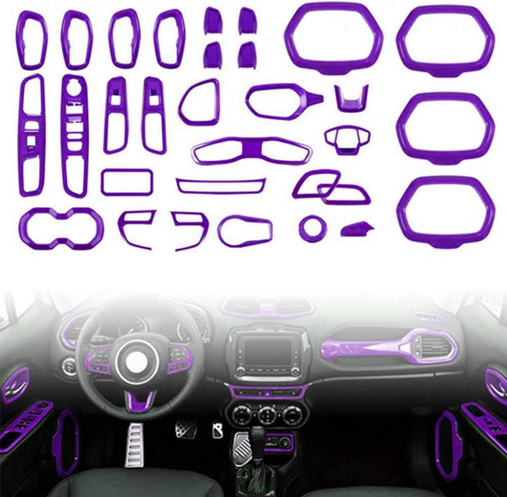 31PCS/ Set Interior Trim Kit Car Interior Accessories Decoration Trim Kit for Jeep Renegade 2015-2018 (Green)