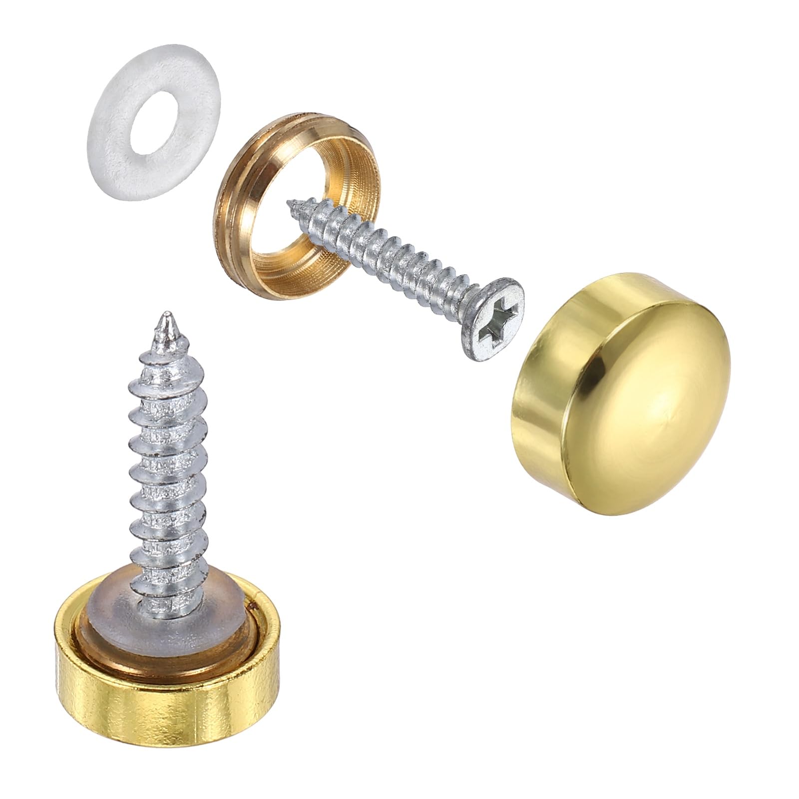 sourcing map 10Pcs Screw Covers Caps, Brass Dome Mirror Screws Decorative Caps Cover Nail Fasteners for Sign Advertising Hardware Construction, 12mm Diameter, Polished Gold